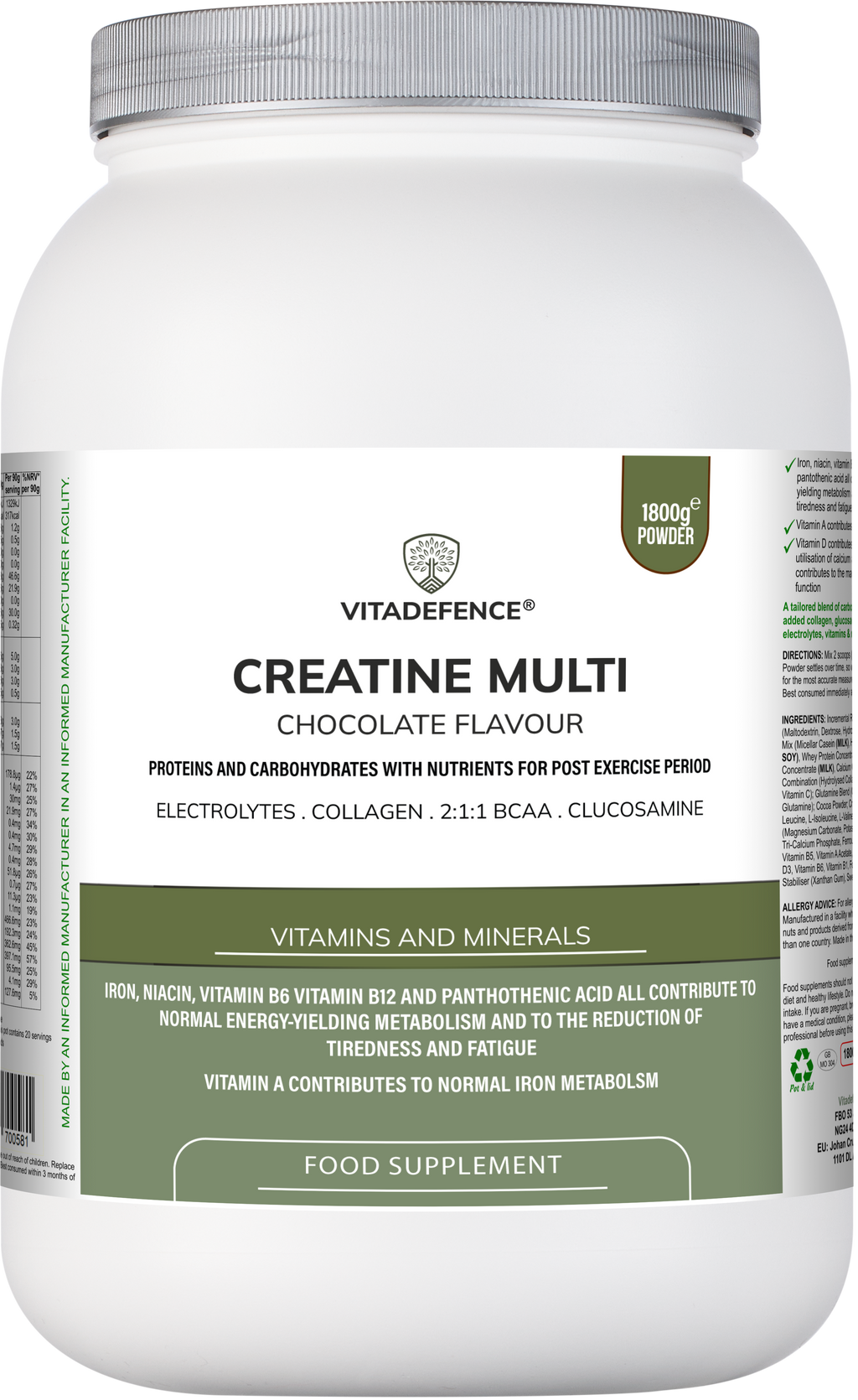 Creatine Multi | Chocolate Flavour Recovery Shake with BCAA, Collagen, Electrolytes, Vitamins & Minerals – 1.8 kg-0