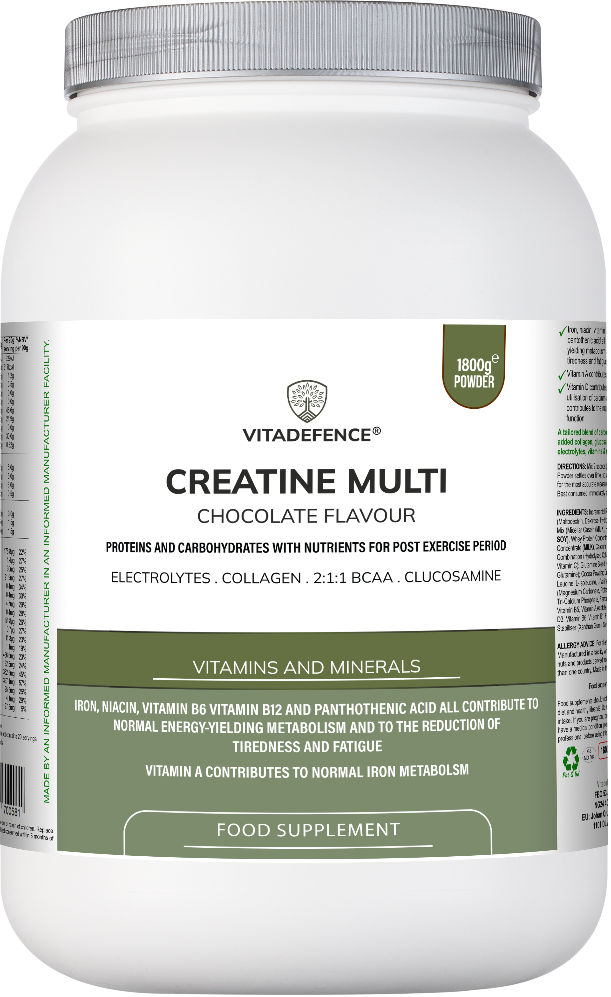 Creatine Multi | Chocolate Flavour Recovery Shake with BCAA, Collagen, Electrolytes, Vitamins & Minerals – 1.8 kg-0