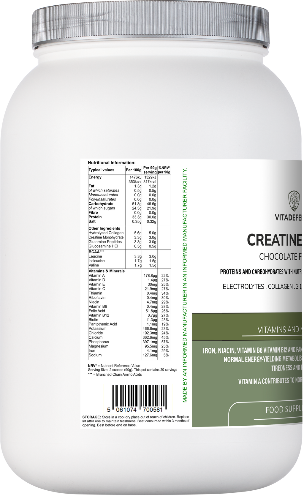 Creatine Multi | Chocolate Flavour Recovery Shake with BCAA, Collagen, Electrolytes, Vitamins & Minerals – 1.8 kg-2