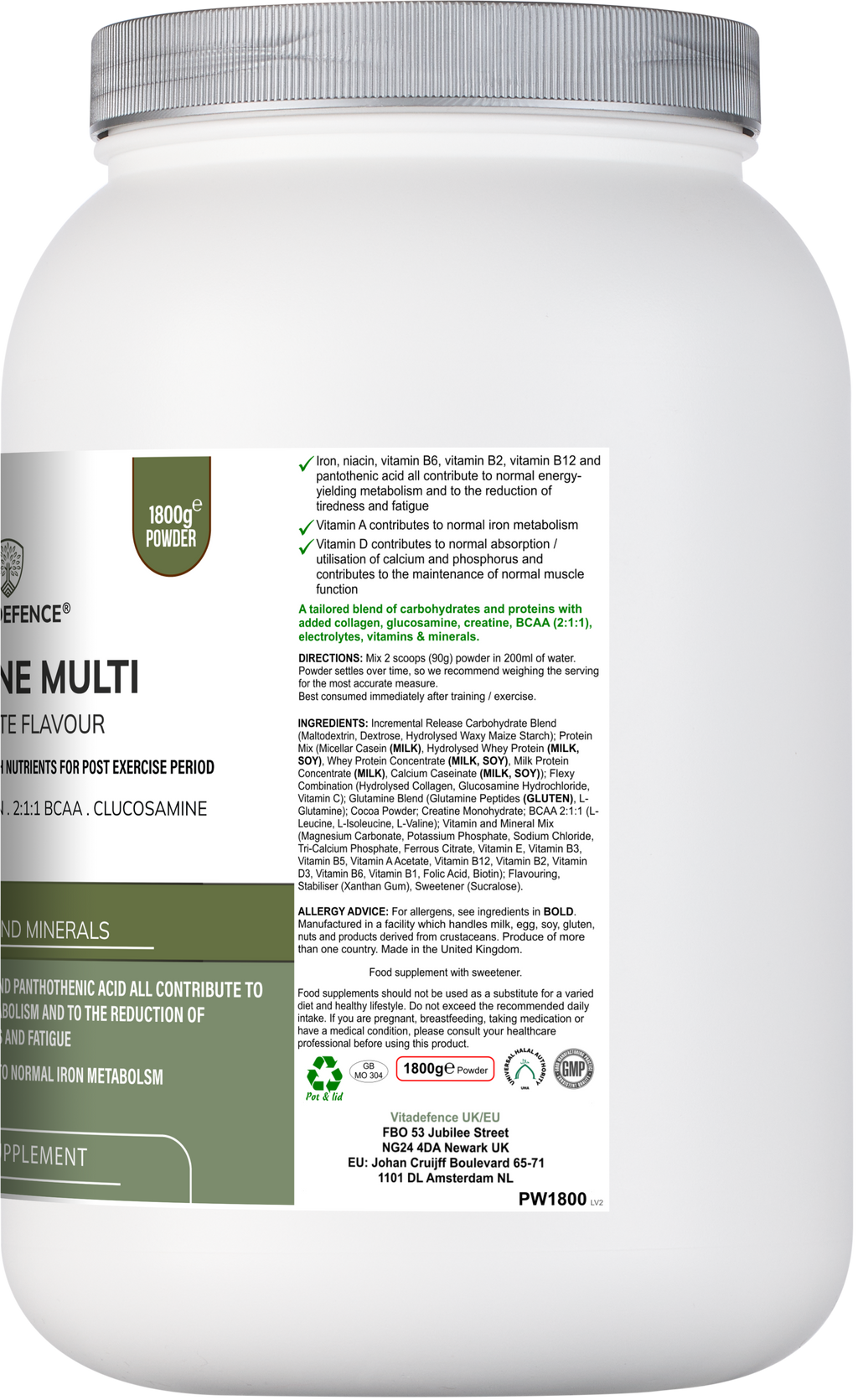 Creatine Multi | Chocolate Flavour Recovery Shake with BCAA, Collagen, Electrolytes, Vitamins & Minerals – 1.8 kg-3
