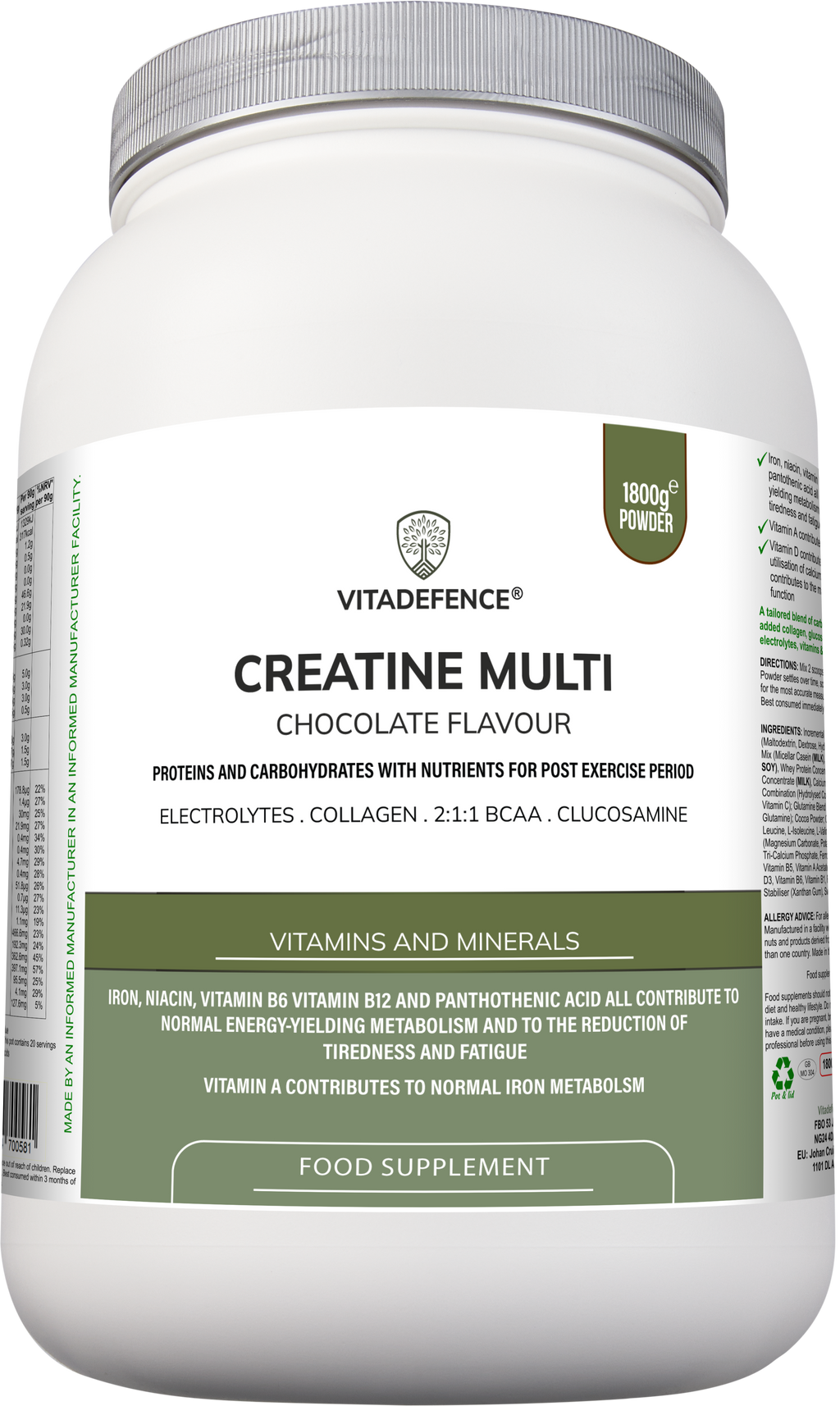 Creatine Multi | Chocolate Flavour Recovery Shake with BCAA, Collagen, Electrolytes, Vitamins & Minerals – 1.8 kg-1
