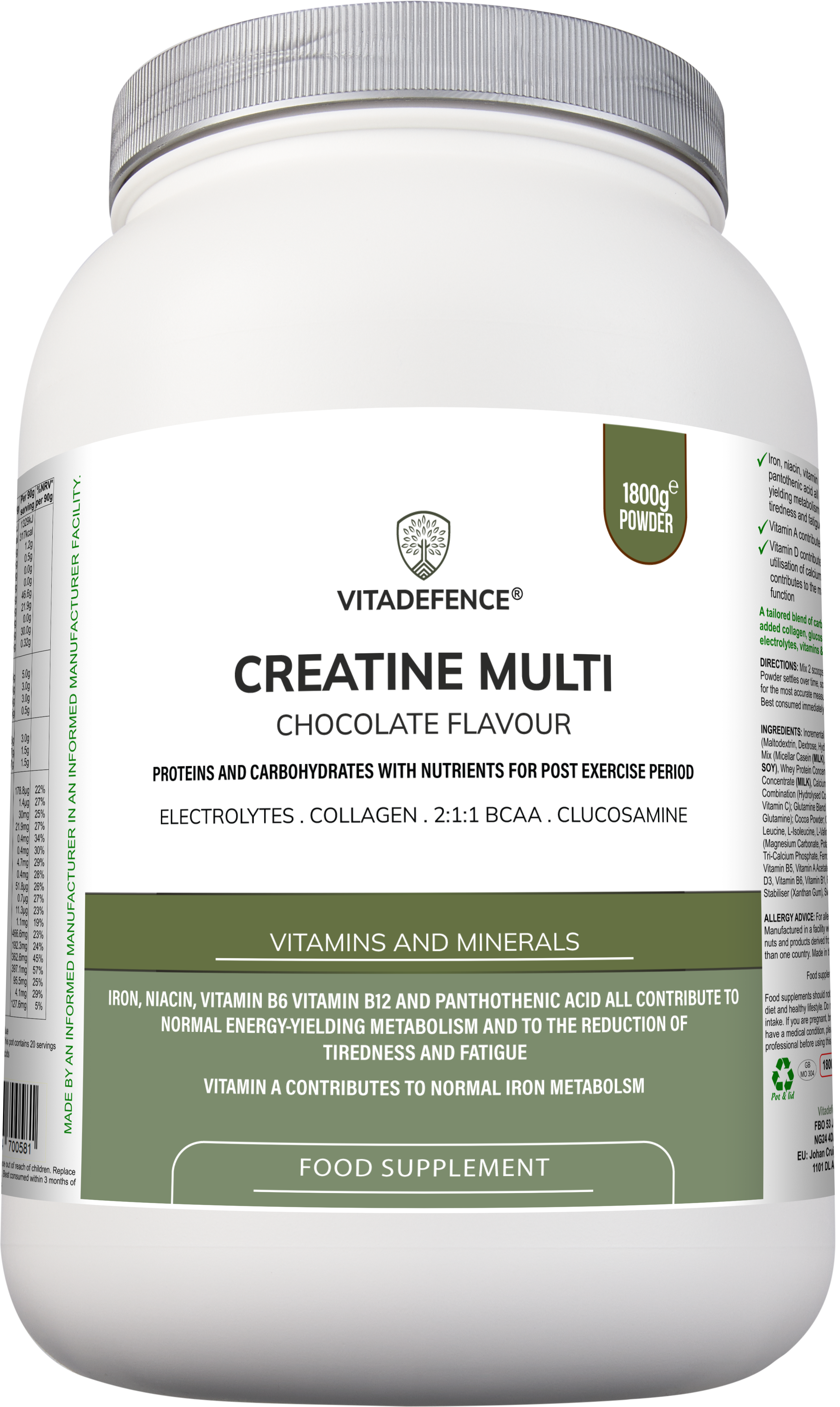 Creatine Multi | Chocolate Flavour Recovery Shake with BCAA, Collagen, Electrolytes, Vitamins & Minerals – 1.8 kg-1